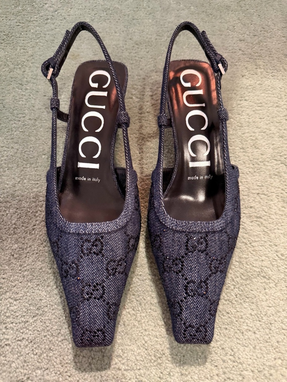 Gucci Navy Blue Slingback Kitten Heel Pumps - Picture 4 of 8